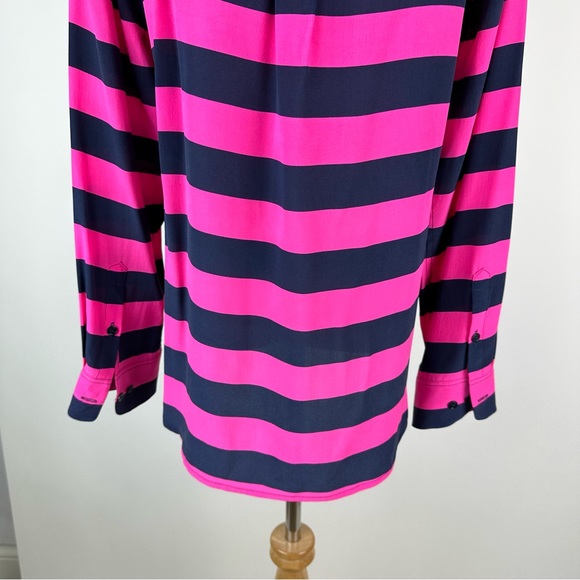 Equipment Navy Pink Striped Silk Button Down Shirt Size Large - Picture 11 of 13